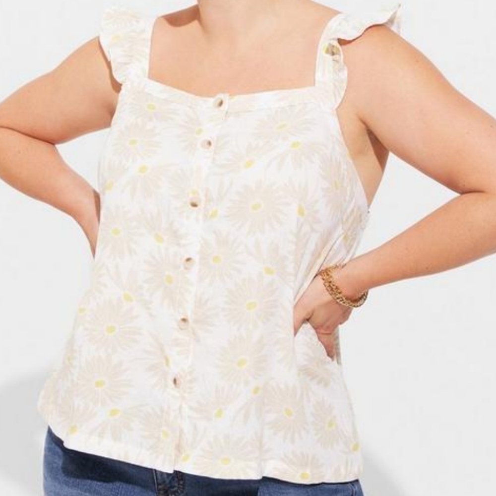Torrid Double Gauze Ruffle Button Front Tank Top Size 2